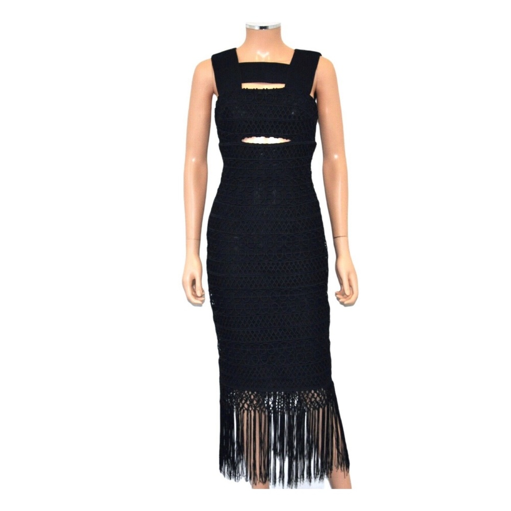 SOLD! SHEIKE Sexy Crochet Fringe Trim Cut Out Midi Dress - Picture 2 of 12